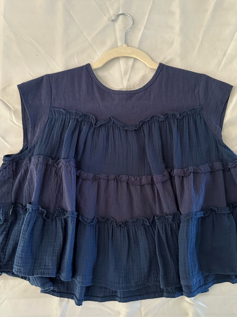 Women’s Cropped Flutter Blouse - Navy Blue